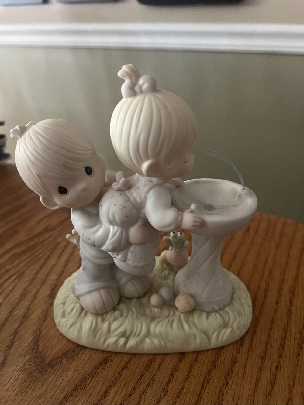Precious Moments Pastel Figurine of Children at Fountain - Pink & Cream